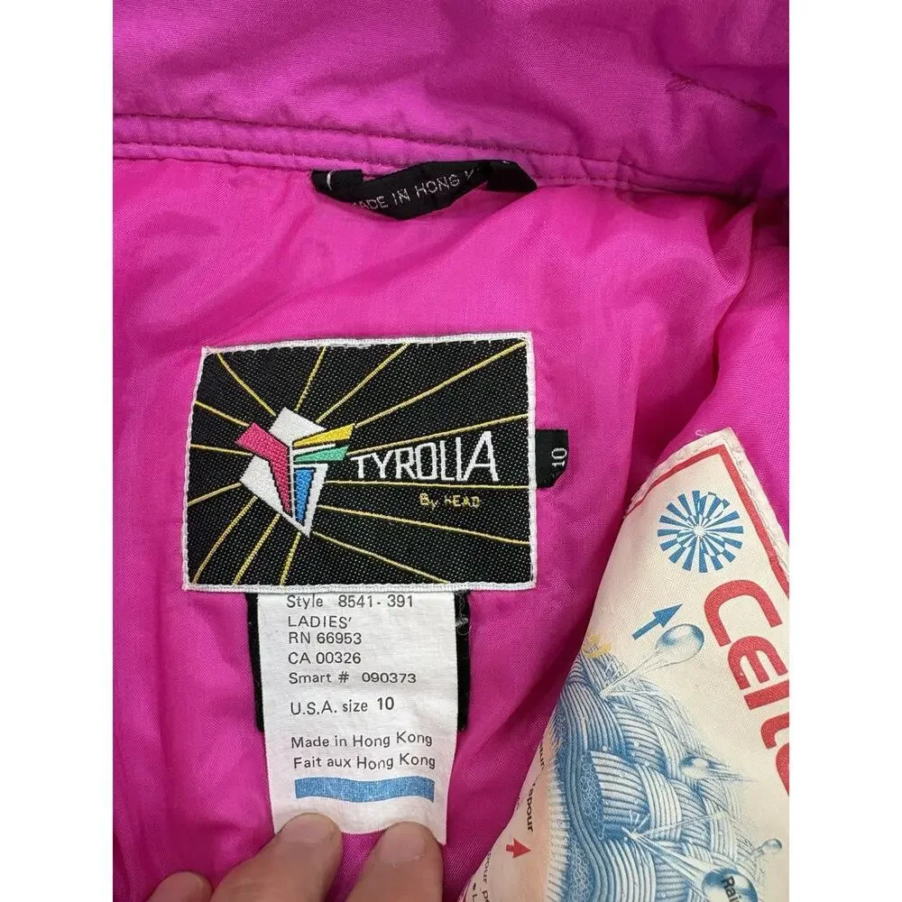 Vintage 80s 90s Tyrolia by Head Neon Hot Pink Ski Snow Pants Girl’s 10 Celtech - Picture 9 of 12